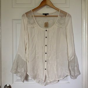 AEO Button Down White Lace Blouse NWT